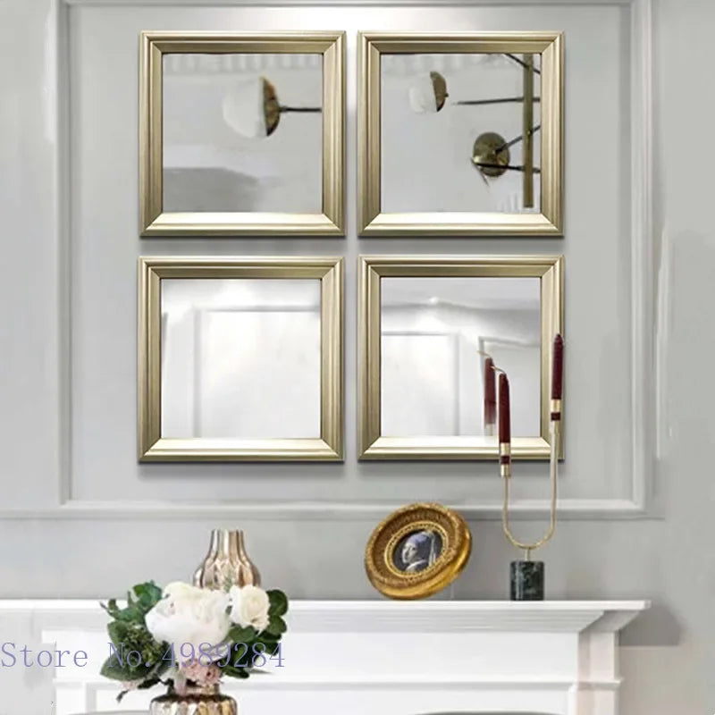 DecorBites™ Golden Border Square Mirror Wall Decor Combination