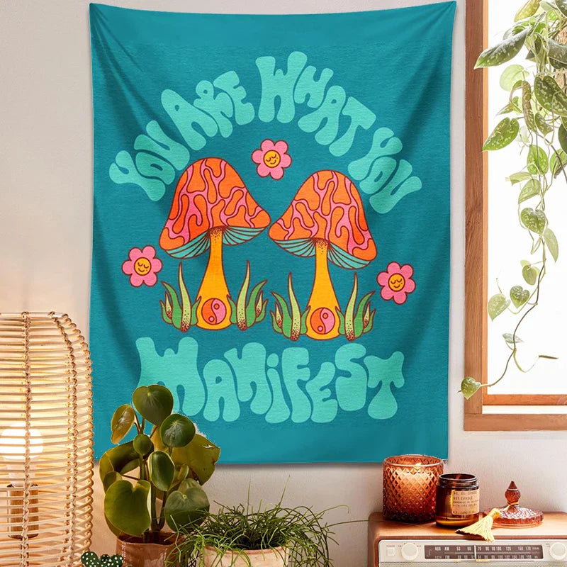 Decobites Mushroom Tapestry Wall Hanging: 70s Groovy Hippie Psychedelic Flower Art, Dorm Decor