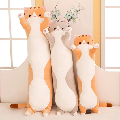 130cm Cute Cat Doll Plush Toy Long Cloth Throw Soft Stuffed Animal Sleeping Pillow Cushion Christmas Gifts for Kids and Girls