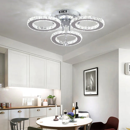 DecorBites™ Crystal Chandelier 3Rings Chrome Pendant Light for Bedroom Living Room