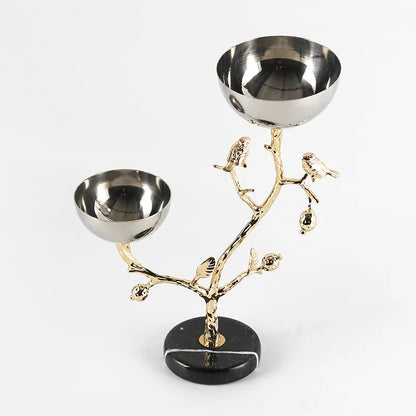 DecorBites™ Golden Bird Metal Snack Bowl with Branches and Birds Fruit Platter