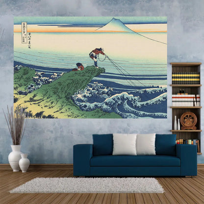 Decobites Ukiyo-E Kanagawa Landscape Tapestry: Japanese Scenery Wall Hanging for Aesthetic Home Decor