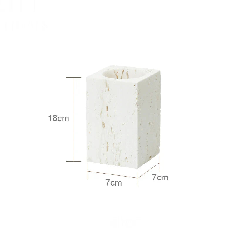 DecorBites™ Beige Travertine Marble Bathroom Set - Soap Dispenser Toothbrush Holder Tissue Box