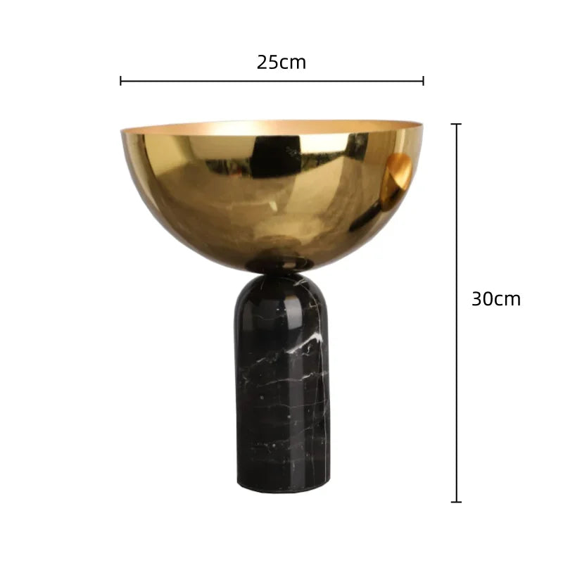 DecorBites™ Golden Fruit Bowl Metal Handicraft with Marble Base Storage Container Tray