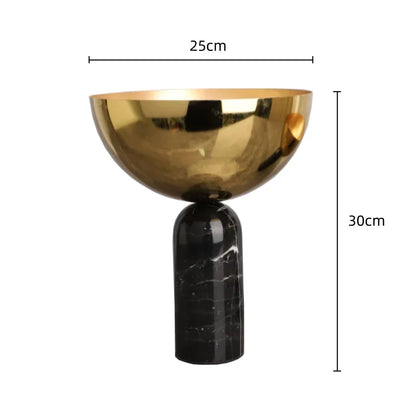 DecorBites™ Golden Fruit Bowl Metal Handicraft with Marble Base Storage Container Tray
