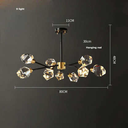 DecorBites™ Black Gold Crystal Chandelier LED Light for Luxury Home Decor
