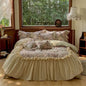 Decobites Vintage French Flowers Lace Ruffles Bedding Set with Egyptian Cotton Quality