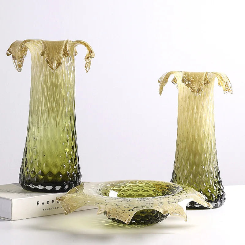 DecorBites™ Gradient Glass Vase & Fruit Plate Set for Home Decor & Storage