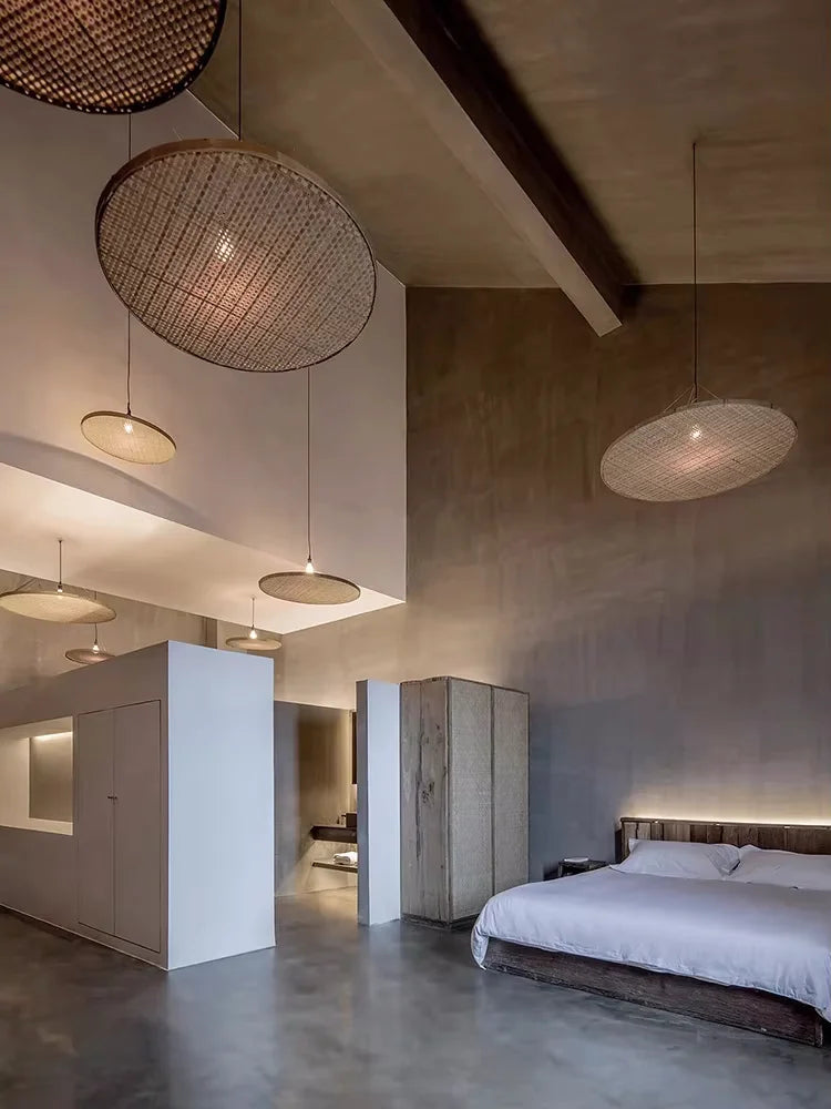 Lámpara colgante de restaurante artesanal de bambú retro japonés estilo Wabi Sabi para hotel, salón de banquetes, luz para casa de huéspedes, sala de té