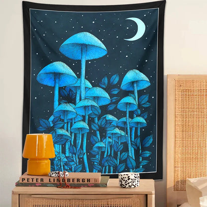 Moon Mushroom Decobites Tapestry Psychedelic Forest Wall Tapestries - Bohemian Room Decor