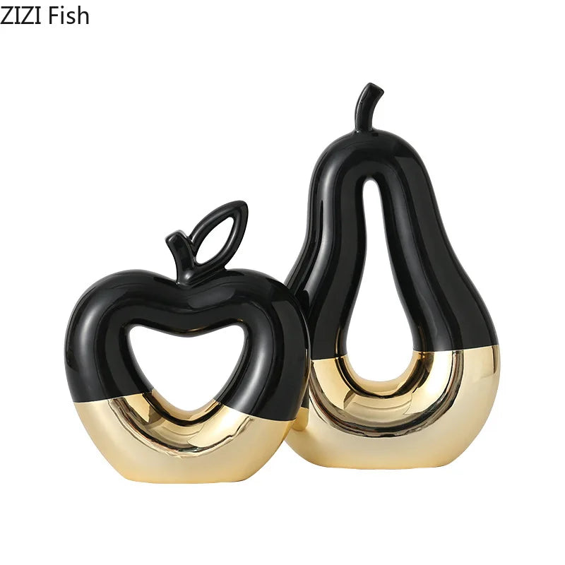 DecorBites™ Gold Apple Pear Statue Ceramic Ornaments Desk Decoration Modern Crafts Sculpture