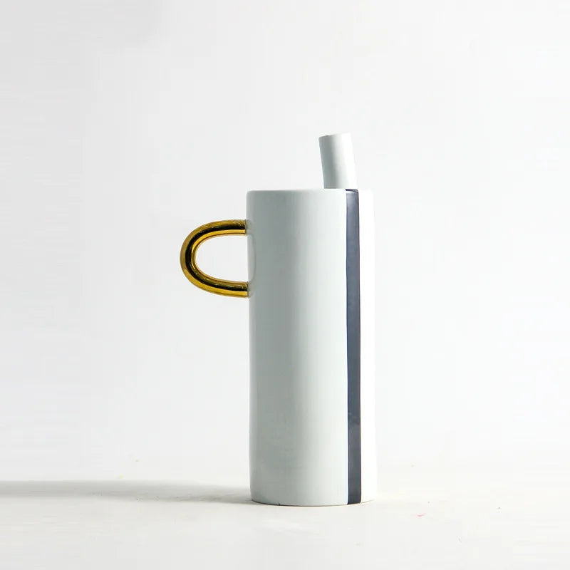 DecorBites™ Black and White Dots Geometric Ceramic Vase: Home Decoration Handicraft Ornament