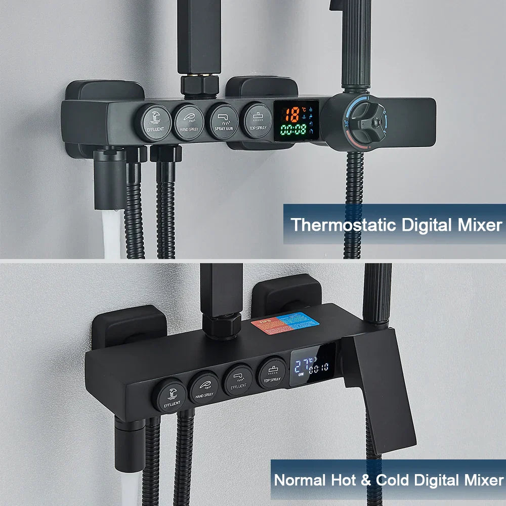 DecorBites™ Black 4-Way Digital Shower System with Rainfall Head and Bidet