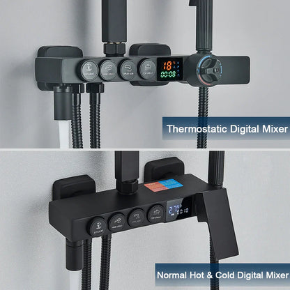 DecorBites™ Black 4-Way Digital Shower System with Rainfall Head and Bidet