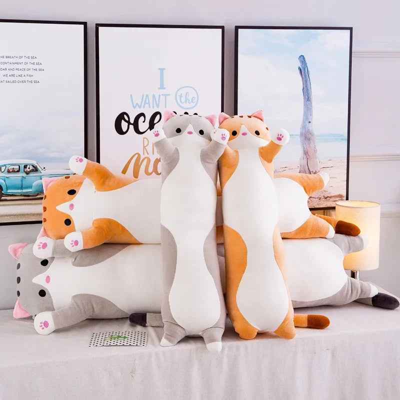 130cm Cute Cat Doll Plush Toy Long Cloth Throw Soft Stuffed Animal Sleeping Pillow Cushion Christmas Gifts for Kids and Girls