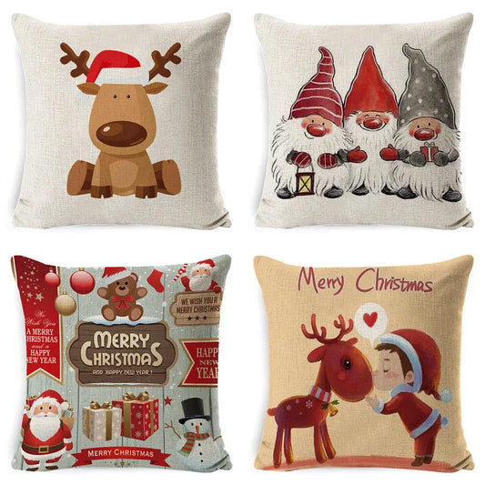 DecorBites™ Christmas Deer Linen Pillow Cover 45x45cm for Home Sofa Decor