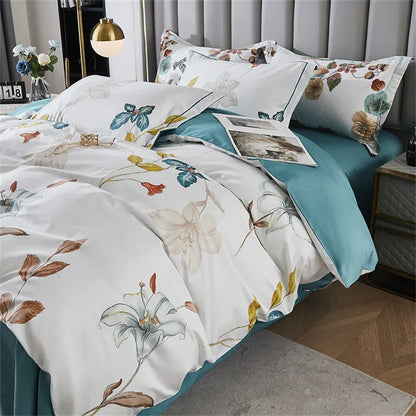 طقم أغطية سرير من DecorBites™ 600TC مصنوع من القطن المصري مقاس كوين كينج وغطاء لحاف وبياضات سرير