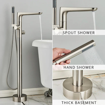 DecorBites™ Dual Handle Black Waterfall Bathtub Faucet Floor Standing Set for Bathroom