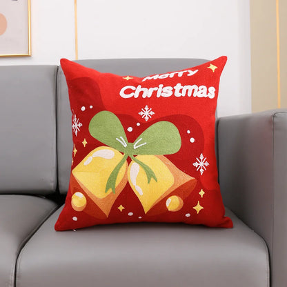 DecorBites™ Christmas Embroidery Cushion Cover 45x45cm Santa Deer Snowflake Pillowcase Square Cotton