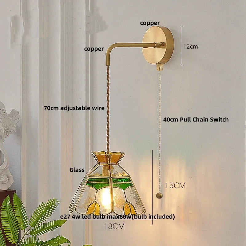 DecorBites™ Glass Wall Lamp with Pull Chain Switch and Adjustable LED Light