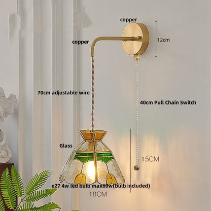DecorBites™ Glass Wall Lamp with Pull Chain Switch and Adjustable LED Light