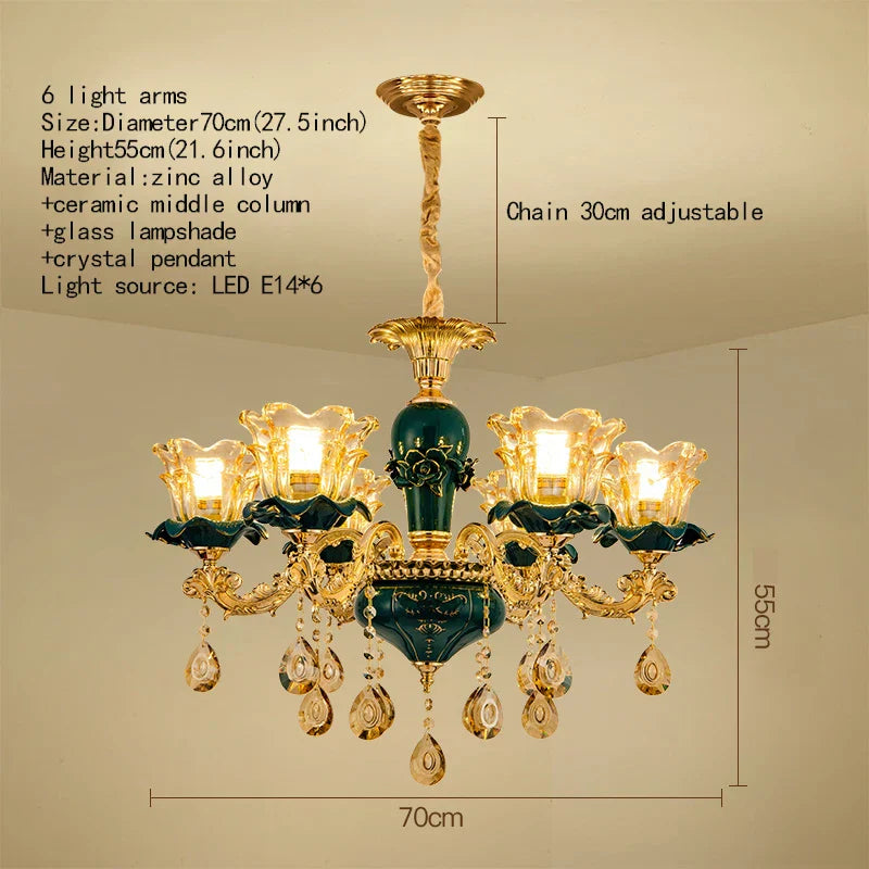 Decorbites™ Dunkelblaues Kristall-Lüster, Vintage-Stil Deckenleuchte für Wohnzimmer, Schlafzimmer, Villa