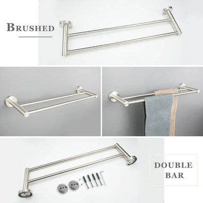 DecorBites™ Brushed Nickel Stainless Steel Bathroom Hardware Set Towel Bar Ring Holder Robe Hook