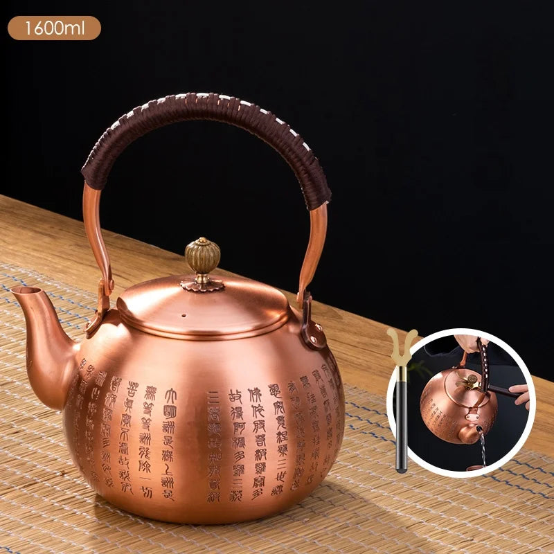 DecorBites™ Handmade Copper Tea Pot with Knitting Handle - Chinese Light Luxury Tea Set
