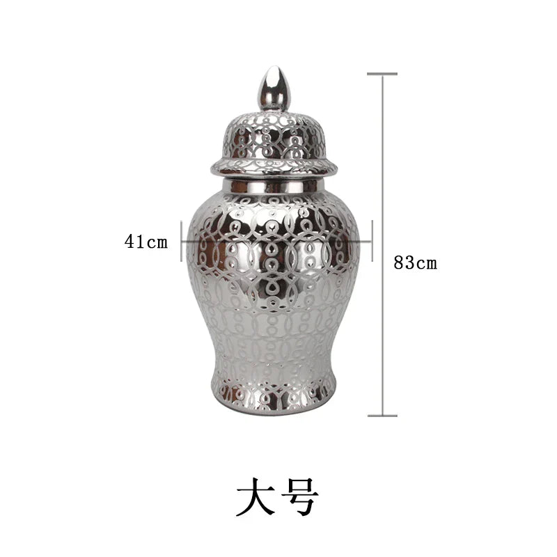 DecorBites™ Golden Pattern Porcelain Ginger Jar Vase with Lid for Home Decor