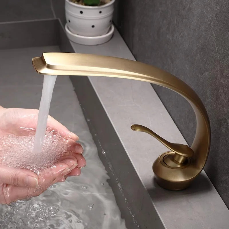 DecorBites™ Bronze Waterfall Bathroom Faucet: Brass Basin Mixer Tap for Hot & Cold Water