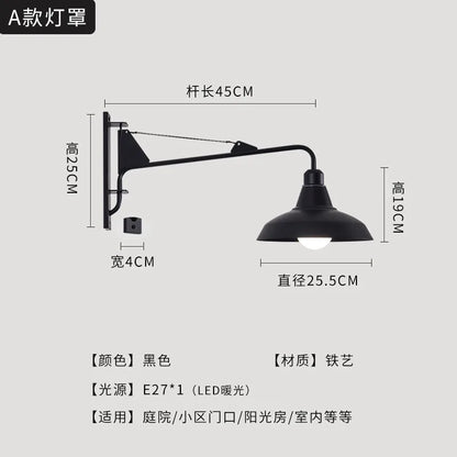 مصباح حائطي أسود LED من DecorBites™ مزود بذراع متأرجح للديكور الخارجي في غرفة النوم والشرفة والممر