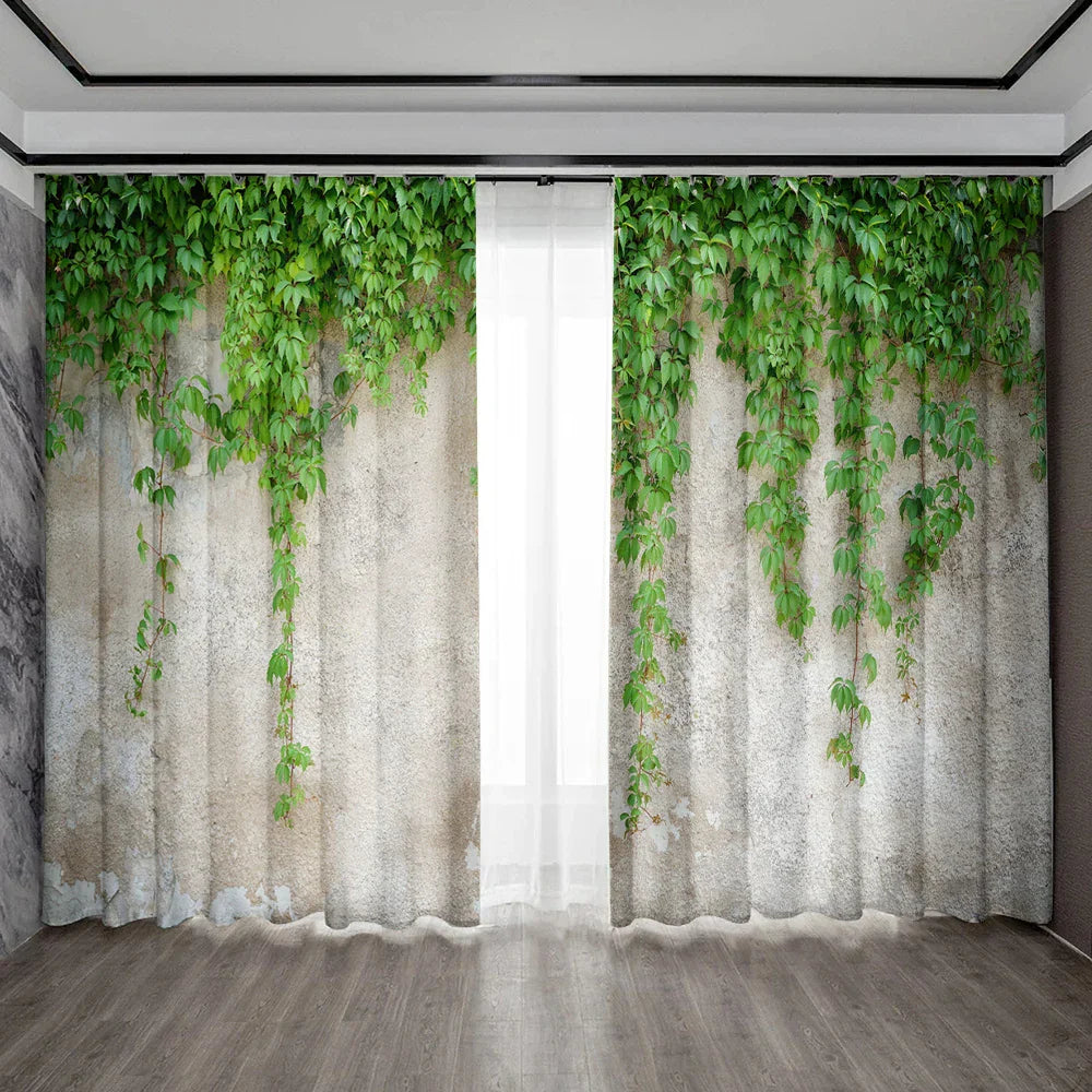 DecorBites™ Green Leaf Plant Printed Curtains for Home Decoration and Modern Vibes