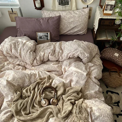 DecorBites™ Cute Cartoon Washed Cotton 4-Piece Bedding Set for Spring Soft Skin-Friendly Sheets