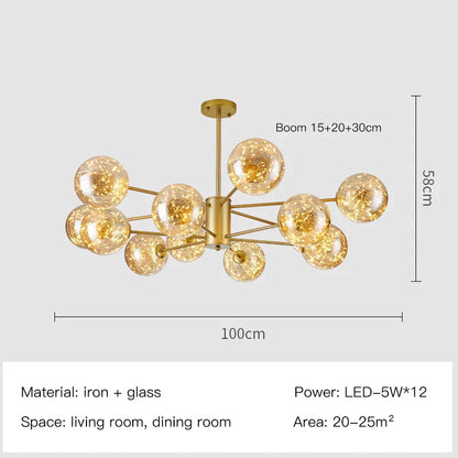 DecorBites™ Gold Star Glass Ball Pendant Light: Modern Nordic LED Chandelier for Home Décor