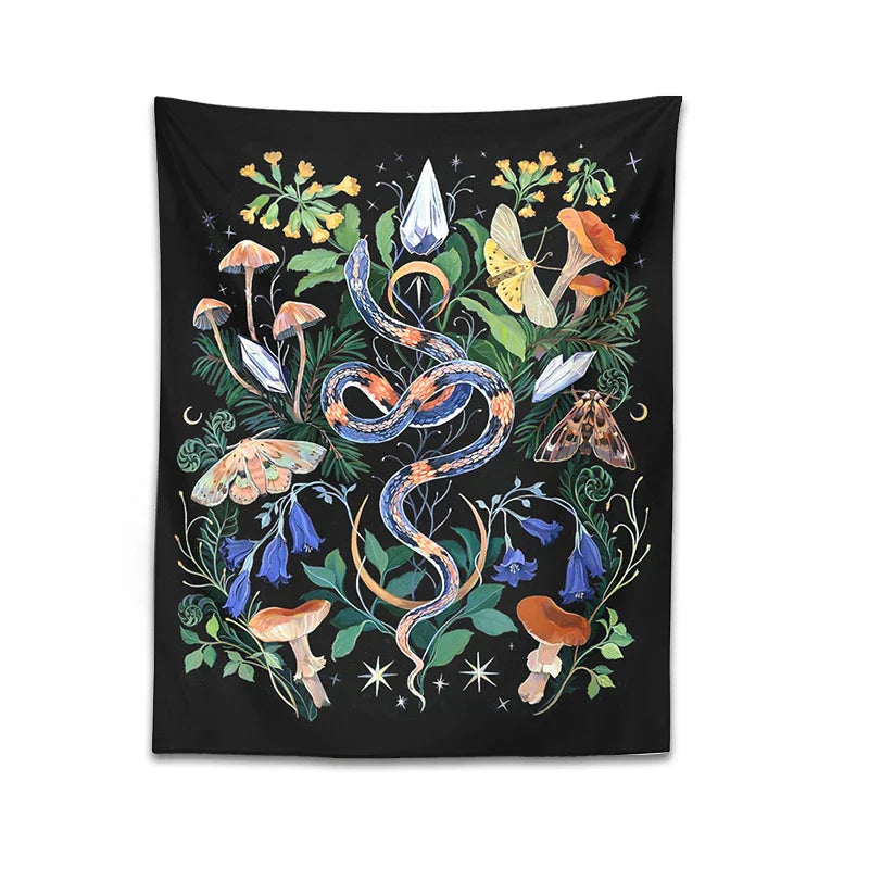 Mushroom Snake Tapestry Wall Hanging Hippie Boho Room Decor by Decobites