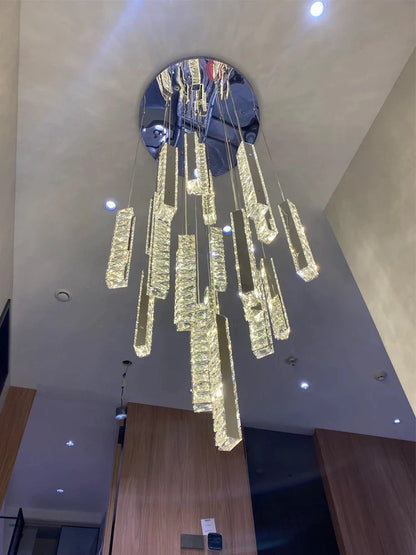 DecorBites™ Large Chrome Plated Crystal Chandelier Pendant for Modern Spiral Staircase