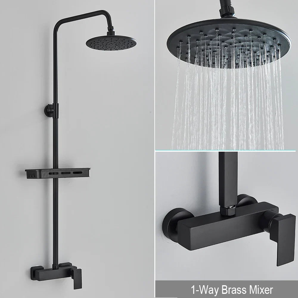DecorBites™ Black Rainfall Shower Faucet Set with Bathtub Tap and Height Adjust Shower Mixer