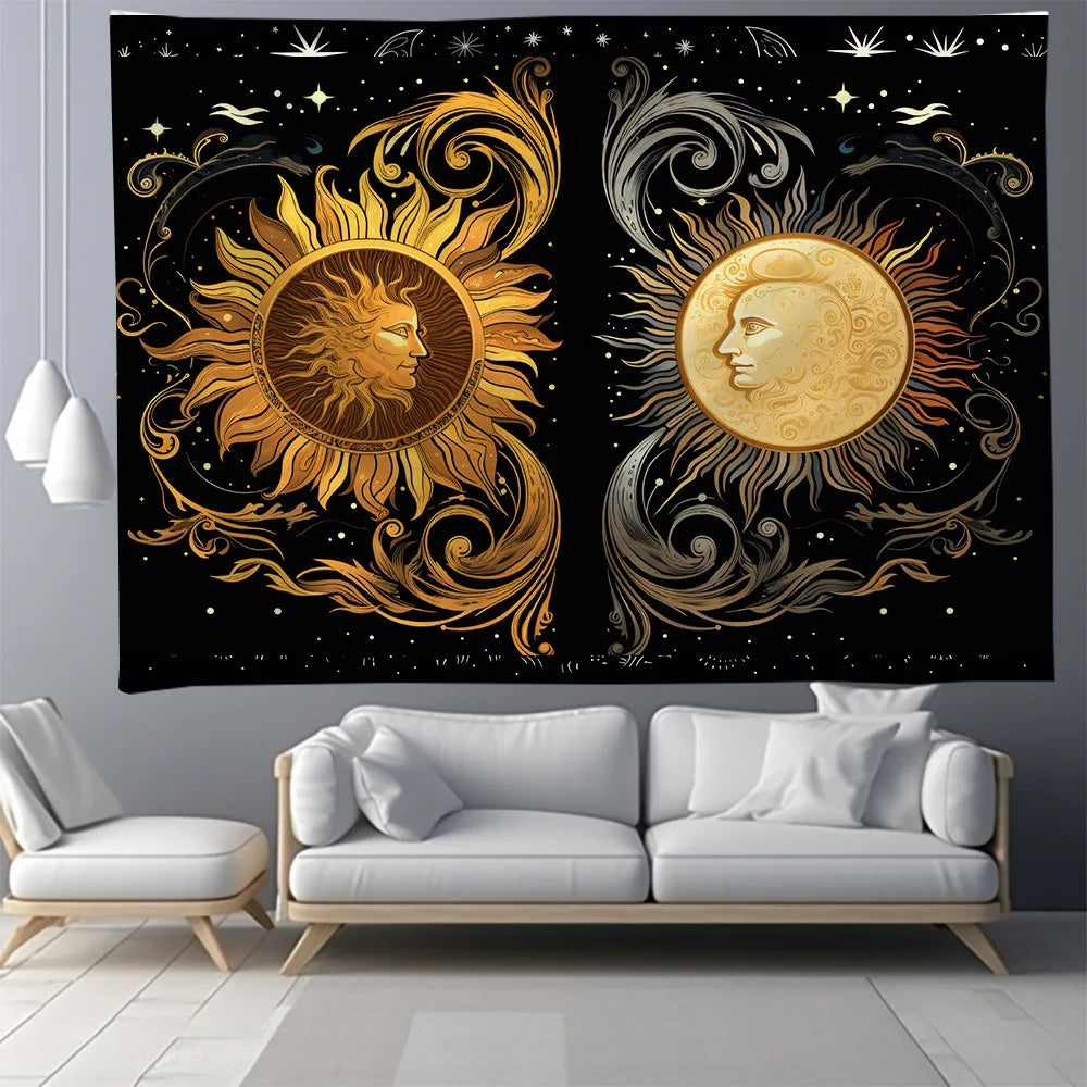 Decobites Sun & Moon Starry Sky Tapestry: Nordic Home Decor Wall Hanging & Picnic Mat