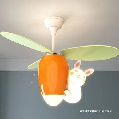 DecorBites™ Kids Room Rabbit Carrot Helicopter Ceiling Fan Lamp Boy Girl Bedroom