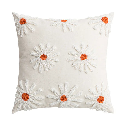 DecorBites™ Daisy Flora Embroidered Cushion Cover - Home Decor Yellow Blue Flowers