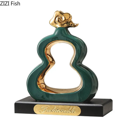 DecorBites™ Gold Gourd Ceramic Sculpture Desk Decor Porcelain Crafts Room Ornaments