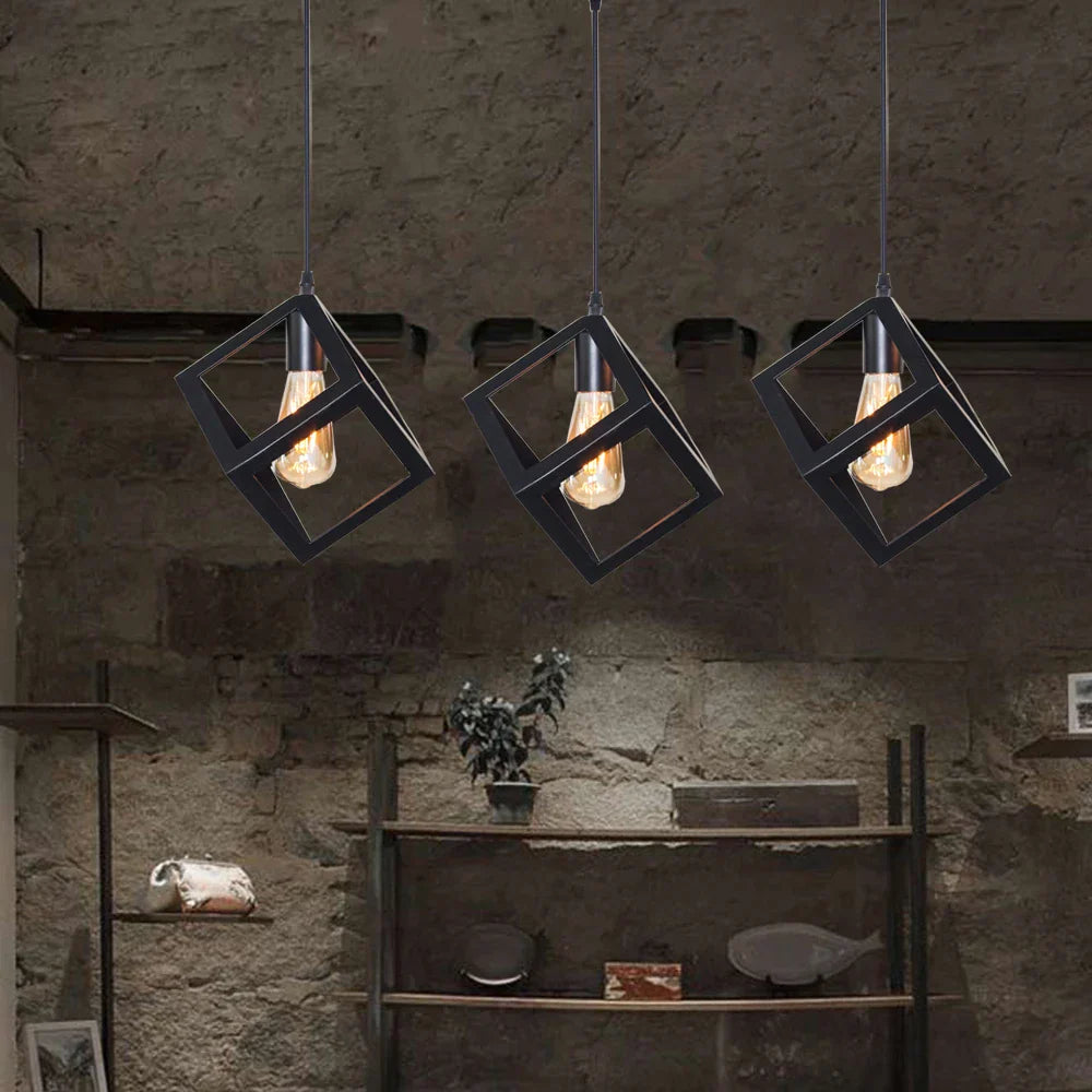 Lámpara colgante cuadrada geométrica negra DecorBites™ para isla de cocina, dormitorio, pasillo