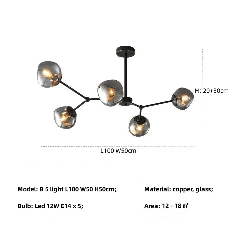 DecorBites™ Gray Lava Glass Chandelier LED Pendant Light Modern Nordic Design