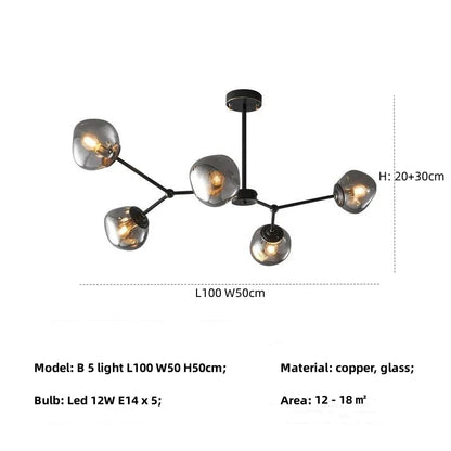DecorBites™ Gray Lava Glass Chandelier LED Pendant Light Modern Nordic Design