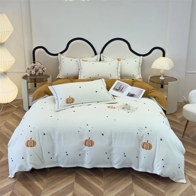 DecorBites™ Brushed Cotton Printed Duvet Cover Set - Single/Double Bed Bedclothes