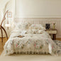 Decobites French Country Flowers Print Bedding Set with Lace Ruffles