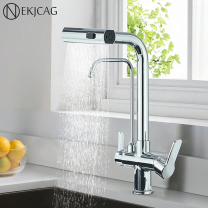 DecorBites™ 3-Mode Waterfall Kitchen Faucet with 360° Rotation and Pull Out Spray