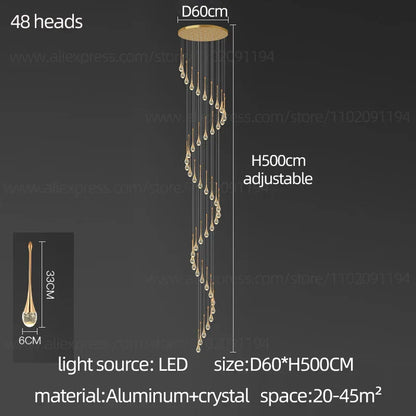 DecorBites™ Crystal Chandelier: Modern LED Hanging Lamp for Living Room, Villa, and Staircase