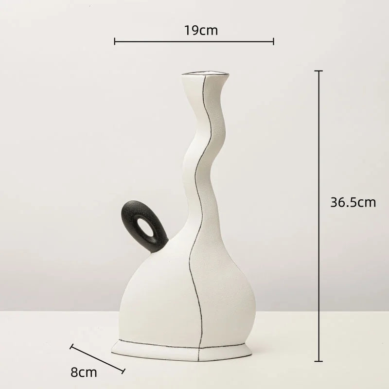 Jarrón de resina DecorBites™ con líneas negras geométricas - Decoración floral artesanal para el hogar