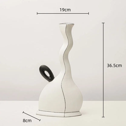 Jarrón de resina DecorBites™ con líneas negras geométricas - Decoración floral artesanal para el hogar